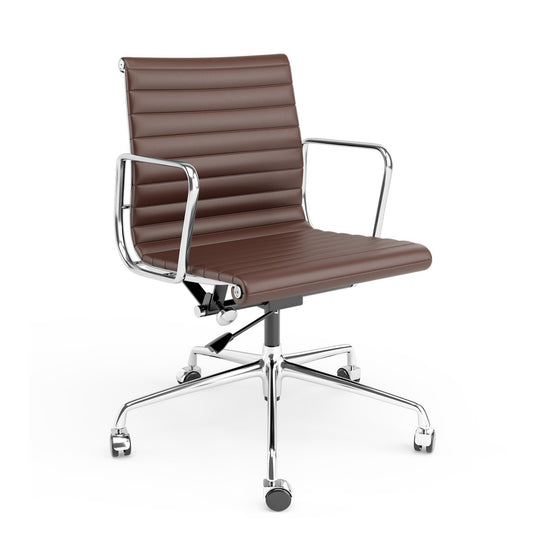 Armrests Ribbed Office Chair Brown Genuine Leather Office Chair