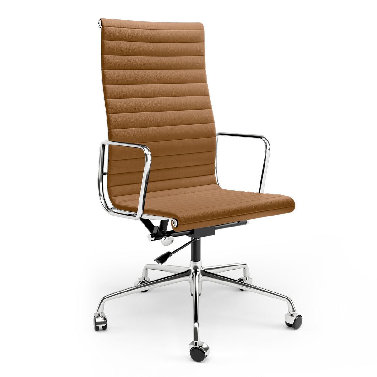 Armrests Ribbed Office Chair Light Brown Genuine Leather Office Chair