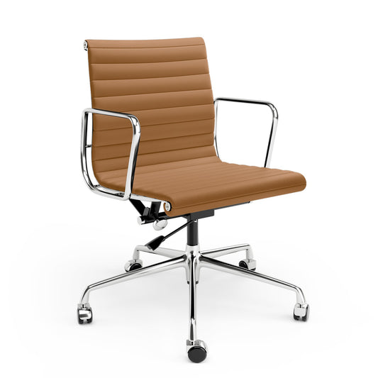 Armrests Ribbed Office Chair Light Brown Genuine Leather Office Chair