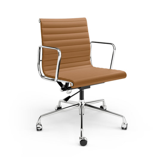 Armrests Ribbed Office Chair Light Brown Genuine Leather Office Chair
