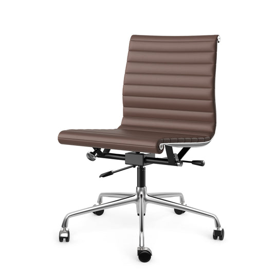 Armless Ribbed Office Desk Chair with Top Grain Leather - Brown