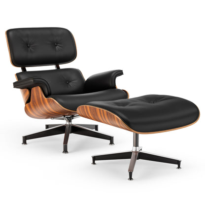 Top PU Leather Lounge Chair with Ottoman - Palisander Wood & Black
