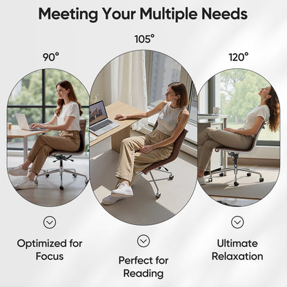 Armless Ribbed Office Desk Chair with Top Grain Leather - Brown