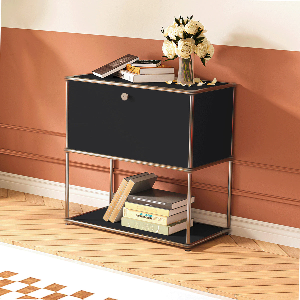 Modern Storage Cabinet Nightstand Versatile Free-Standing Organizer - Black