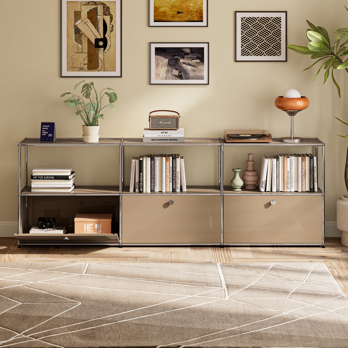 SAINCH Modern Modular Metal Storage Cabinet - Six Compartment Double Layer Three Door