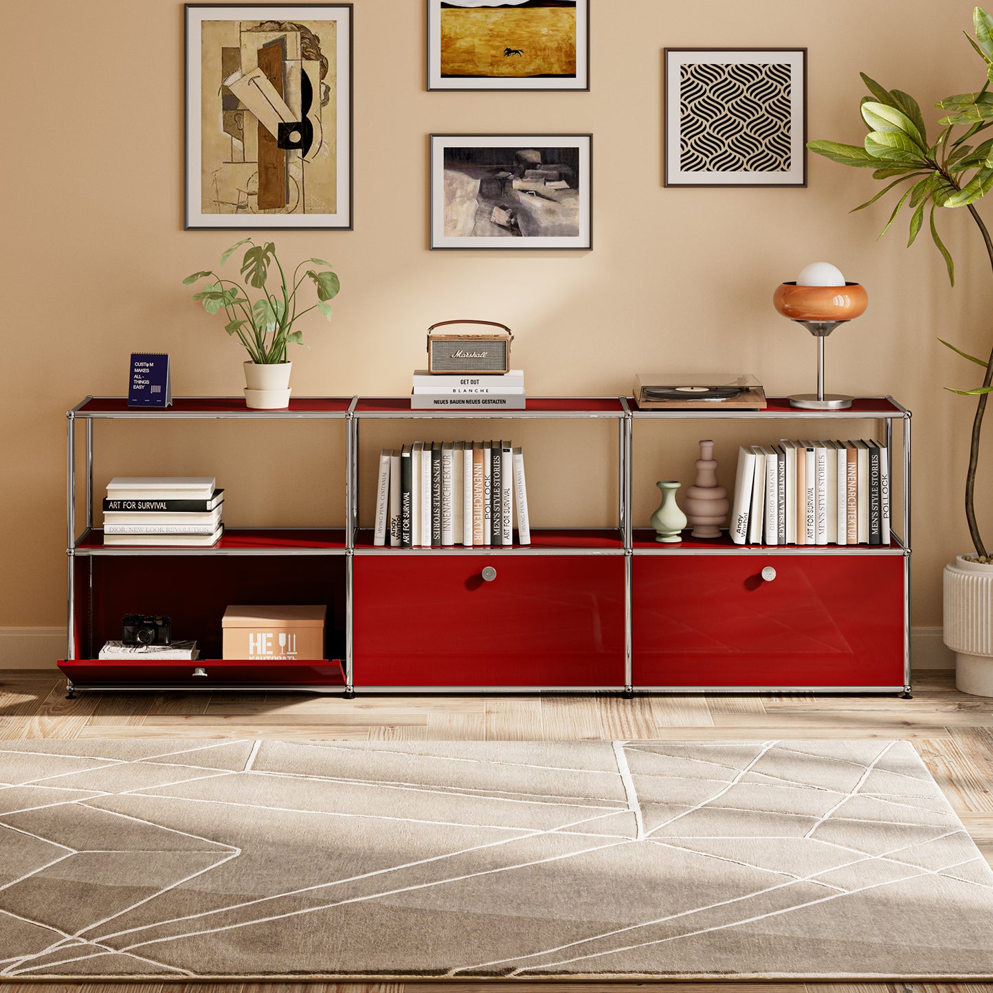 SAINCH Modern Modular Metal Storage Cabinet - Six Compartment Double Layer Three Door