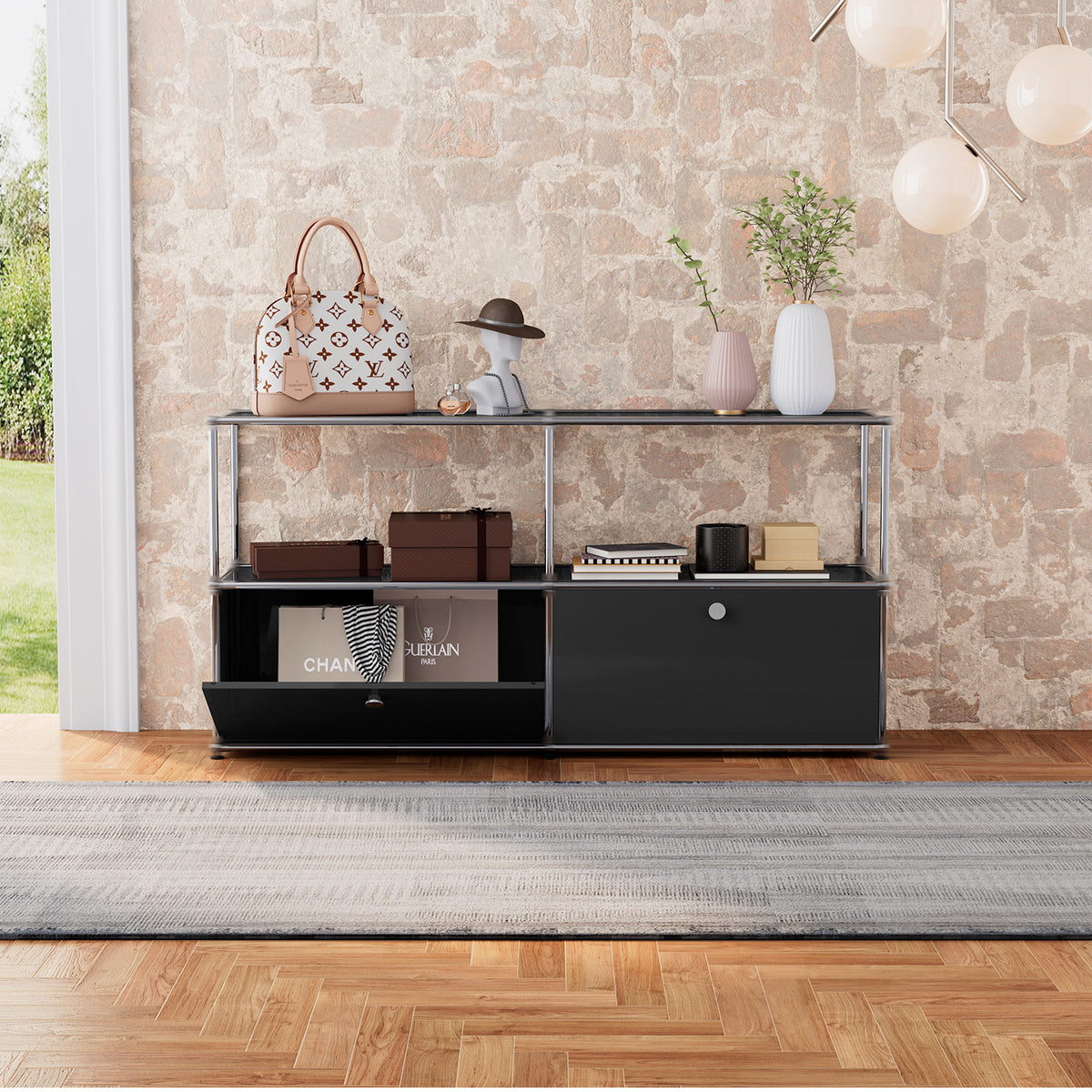 Modern Storage Cabinet Nightstand Versatile Free-Standing Organizer - Black