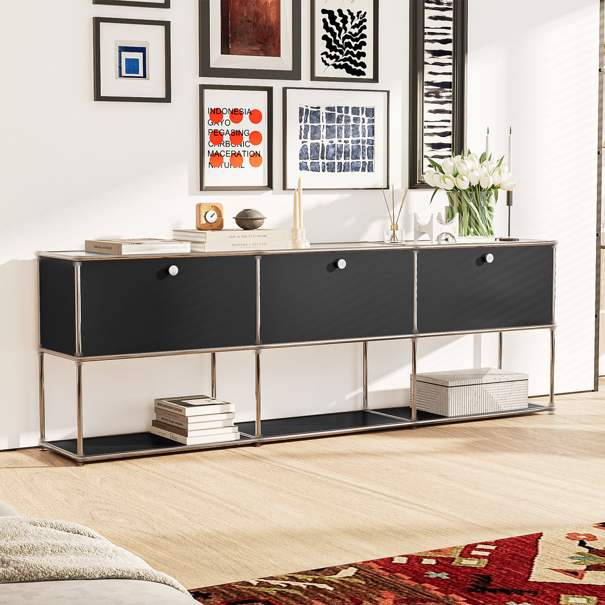 Modern Storage Cabinet Nightstand Versatile Free-Standing Organizer - Black