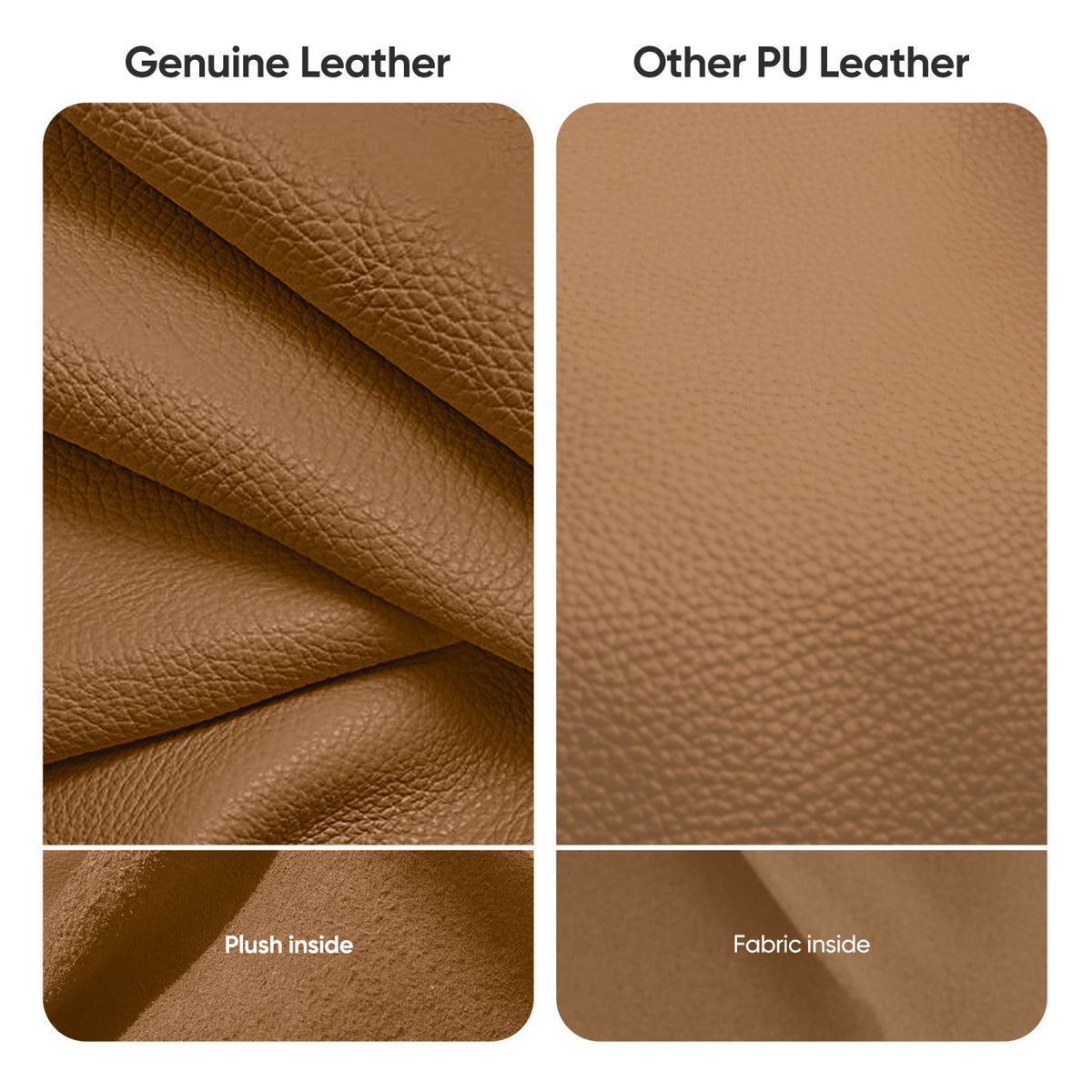 Armrests Ribbed Office Chair Light Brown Genuine Leather Office Chair