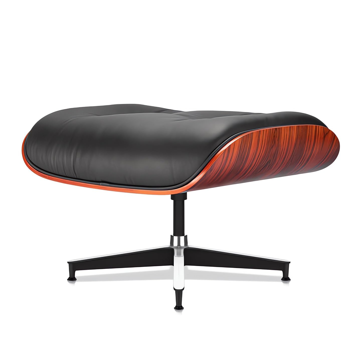Mid-Century Black Genuine Leather Eames Lounge Chair & Ottoman—Red Palisander Wood