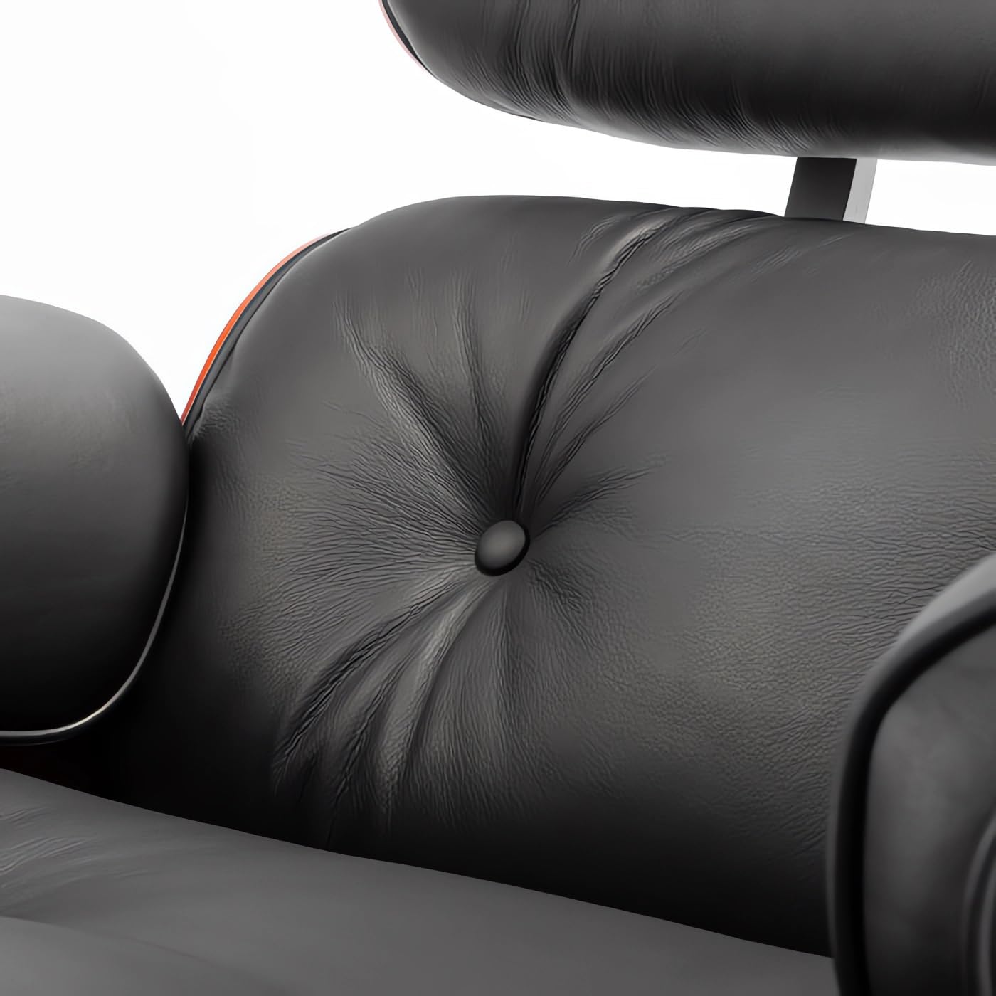 Mid-Century Black Genuine Leather Eames Lounge Chair & Ottoman—Red Palisander Wood